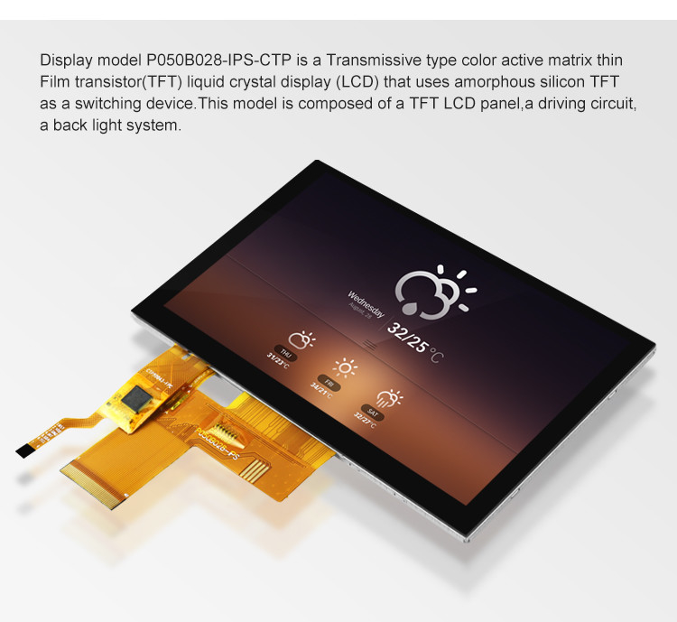 5 дюймовый Tft Lcd Капацитивный сенсорный экран Высокая яркость 800x480 разрешение Rgb интерфейс Ips