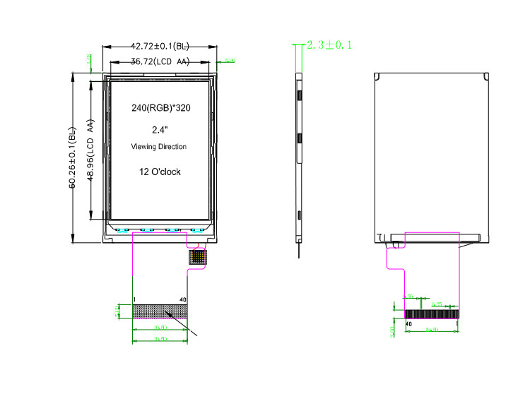 Polcd ST7789V 2,4 дюйма Tft дисплей 12 0'CLOCK 240x320 tft LCD панель экрана
