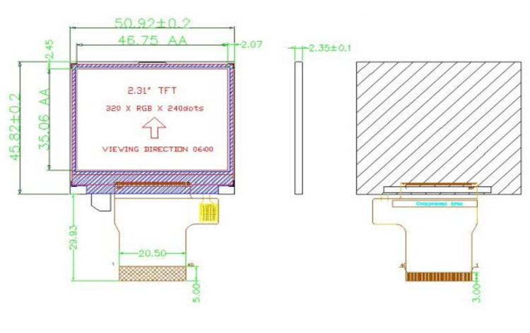 Polcd Цвет 262K 2,31 дюйма Квадратный экран 300 Nit 320x240 tft дисплей LCD