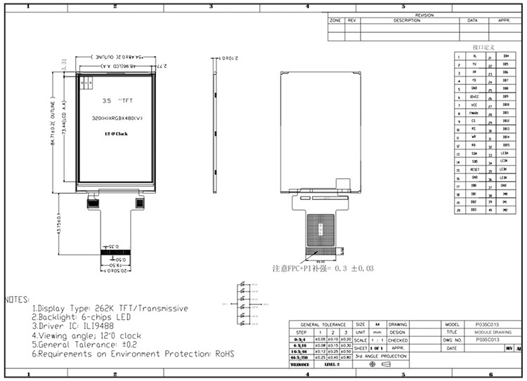 Polcd 320x480 3,5 дюйма TFT панель Spi 8 / 9 / 16 / 18 параллельный интерфейс LCD дисплей