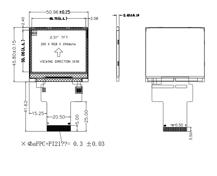 Polcd Черный 320*240 RGB TFT дисплей 18 бит Высокая яркость 2,31 дюймовая ЖК-панель
