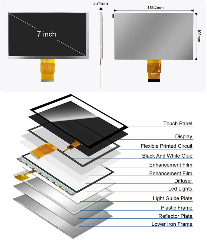 Polcd 7 дюймовый Tft Модуль 800X480 Высокая яркость IPS Экран RGB Интерфейс Капацитивная сенсорная панель 7 