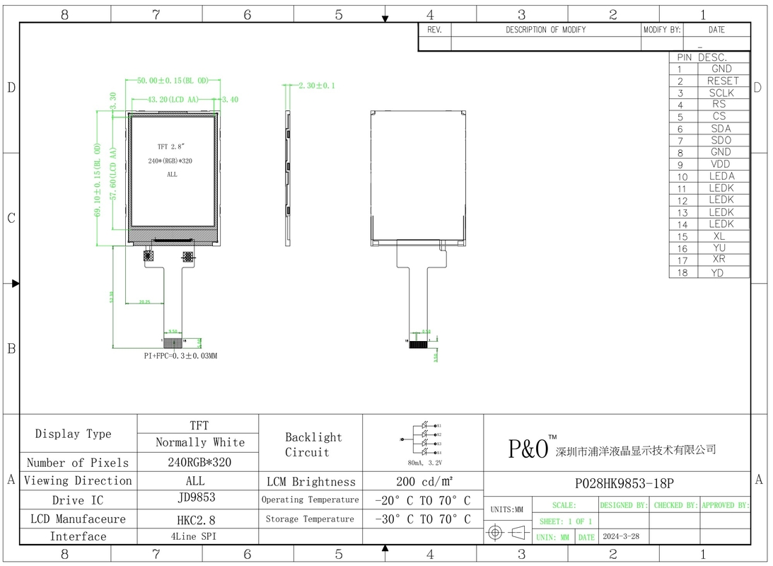Polcd 2,8 дюйма 240x320 IPS TFT LCD экран SPI JD9853 IC Все свободное угол просмотра панель дисплейного модуля