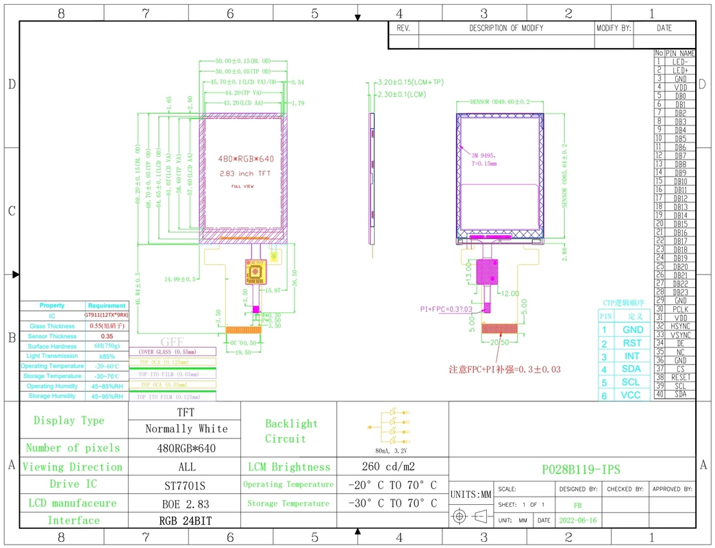Polcd 2,8 дюйма 480 * 640 разрешение RGB интерфейс Сенсорная панель ST7701S LCD TFT дисплейный модуль