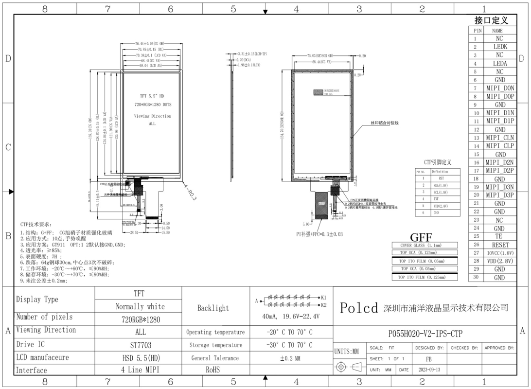 Polcd 5,5 дюймовый тонкий дисплей LCD панель 720x1280 разрешение MIPI интерфейс TFT LCD вертикальный экран