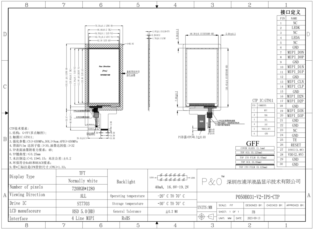 Polcd 5 дюймовый LCD вертикальный экран 720*1280 MIPI интерфейс Капацитивная сенсорная панель IPS 5' TFT дисплей