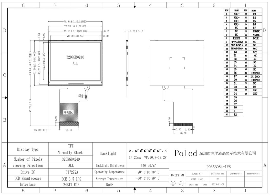 Polcd 3,5 дюйма 320x240 полноцветный TFT дисплей ST7272A диск ic IPS Угол просмотра 54-принтовый LCD дисплей
