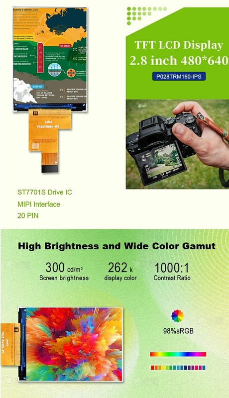 Polcd 2,8 дюйма IPS Все углы просмотра TFT 480 * 640 Разрешение 20 Pin ST7701S ic LCD дисплейный модуль