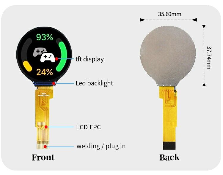 Polcd 1,28 дюйма 1,28 'Круглый цвет Кругообразный TFT дисплей 240x240 LCD GC9A01 Драйвер IPS LCD модуль