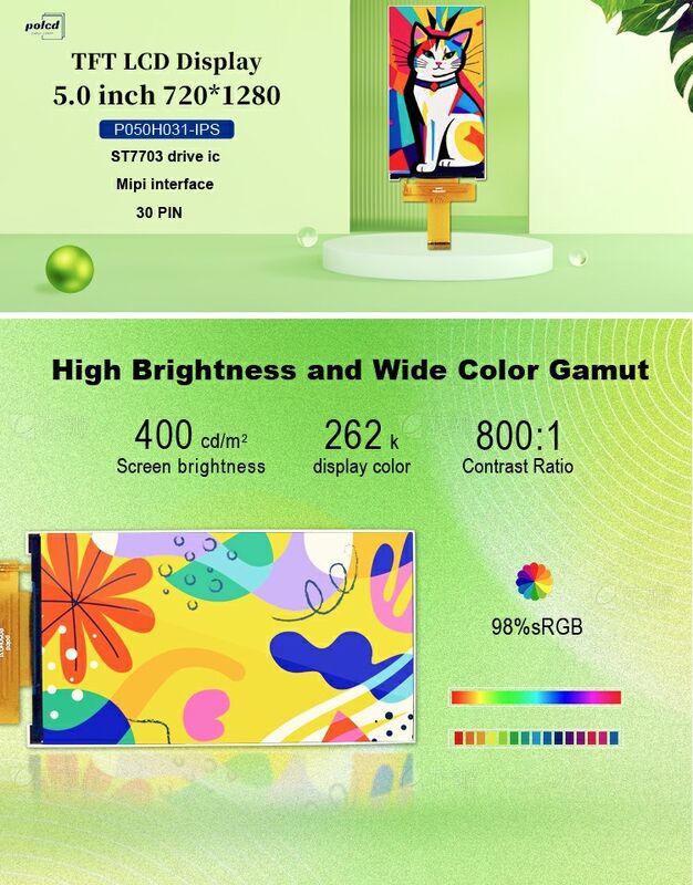 Polcd Custom LCD 5,0 дюйма TFT Panel IPS LCD Screen 400nit 720x1280 LCM Дисплейный модуль