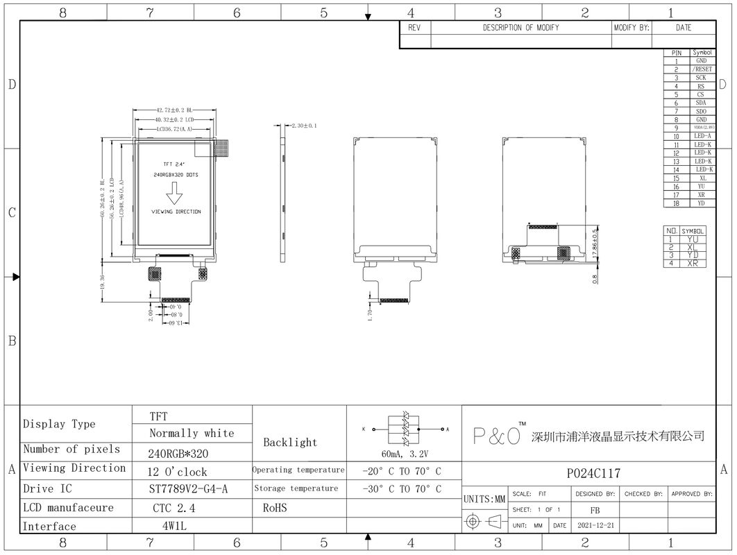 Экранный дисплей касания дисплея ST7789V2 Tft Pin 2,4 Spi Tft Lcd Polcd 18