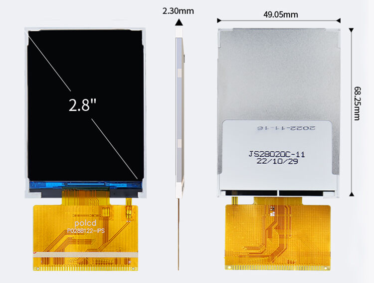 Polcd Маленький 2,8-дюймовый 240x320 QVGA высокой яркости 300 нит MCU RGB интерфейс IPS TFT дисплей