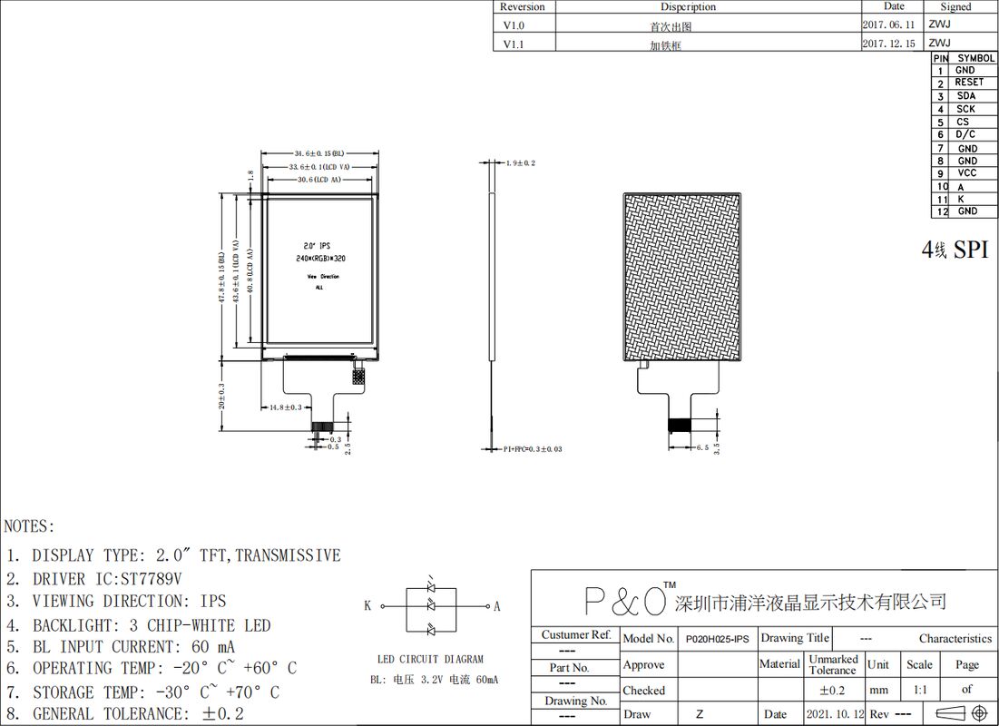 Polcd настраиваемый 2-дюймовый 240x320 TFT LCD модуль с интерфейсом SPI IPS цветной панелью отображения
