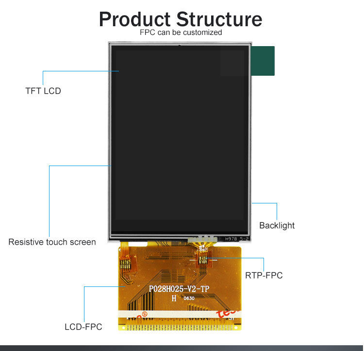 Polcd 2,8 дюйма 240*320 QVGA MCU 16-битный TFT LCD Модуль экрана 37Pin LCD Дисплей с сенсорной панелью