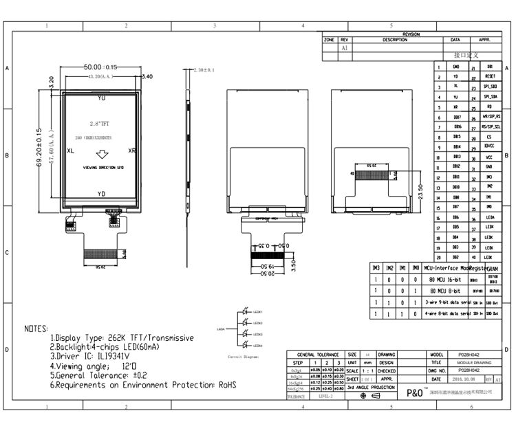 Polcd 2,8-дюймовый ЖК-дисплей 240*320 MCU SPI интерфейс ILI9341V TFT LCD-модуль дисплей