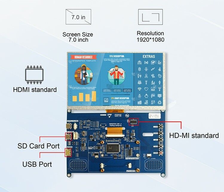 Polcd высокая яркость 7 дюймов 1024x600 RGB LCD панель управления RTD2281 с аудиодинамикой для промышленного наружного дисплея