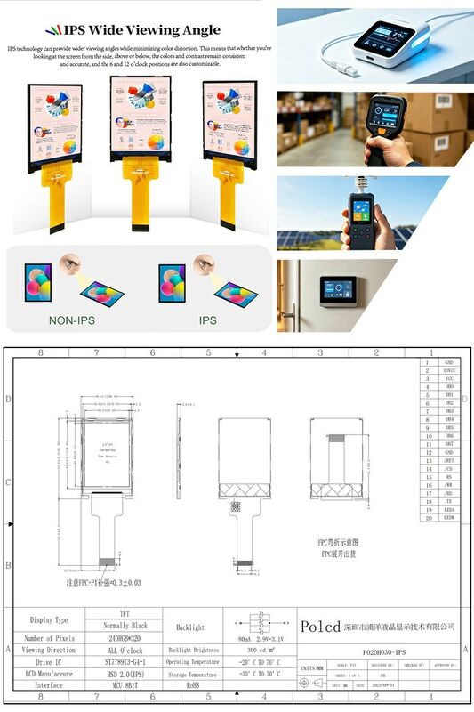 Polcd жидкокристаллический дисплей 2.0 дюймовый Mini Full Color ST7789 MCU IPS Full Angle View 240x320 TFT LCD модуль