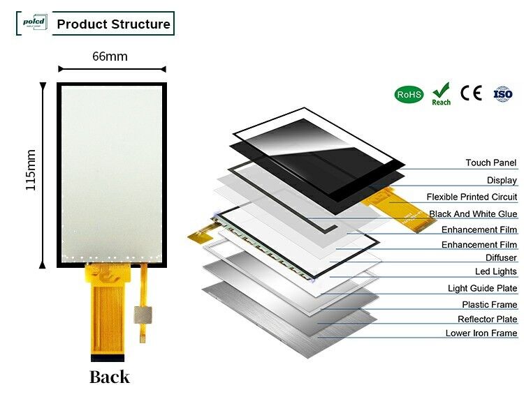Polcd 4,5 дюймовый TFT LCD-панель с разрешением 480 * 854 Капацитивный сенсорный экран 40pin LCD цветной дисплей