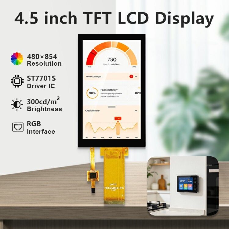 Polcd 4,5 дюймовый TFT LCD-панель с разрешением 480 * 854 Капацитивный сенсорный экран 40pin LCD цветной дисплей