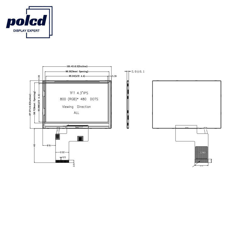 Polcd ST7262E43 4,3-дюймовый емкостный сенсорный экран 40 Pin Lcd 800x480 300 нит